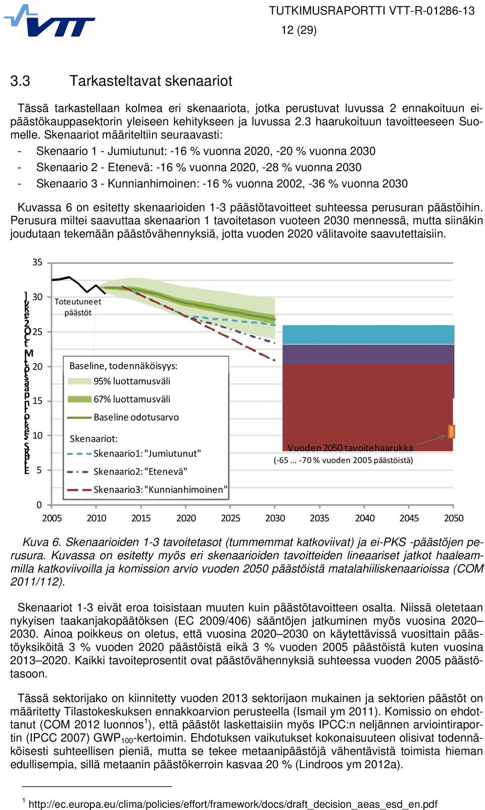 2002, -36 % vuonna 2030 Kuvassa 6 on esiey senaarioiden 1-3 pääsöavoiee suheessa perusuran pääsöihin.