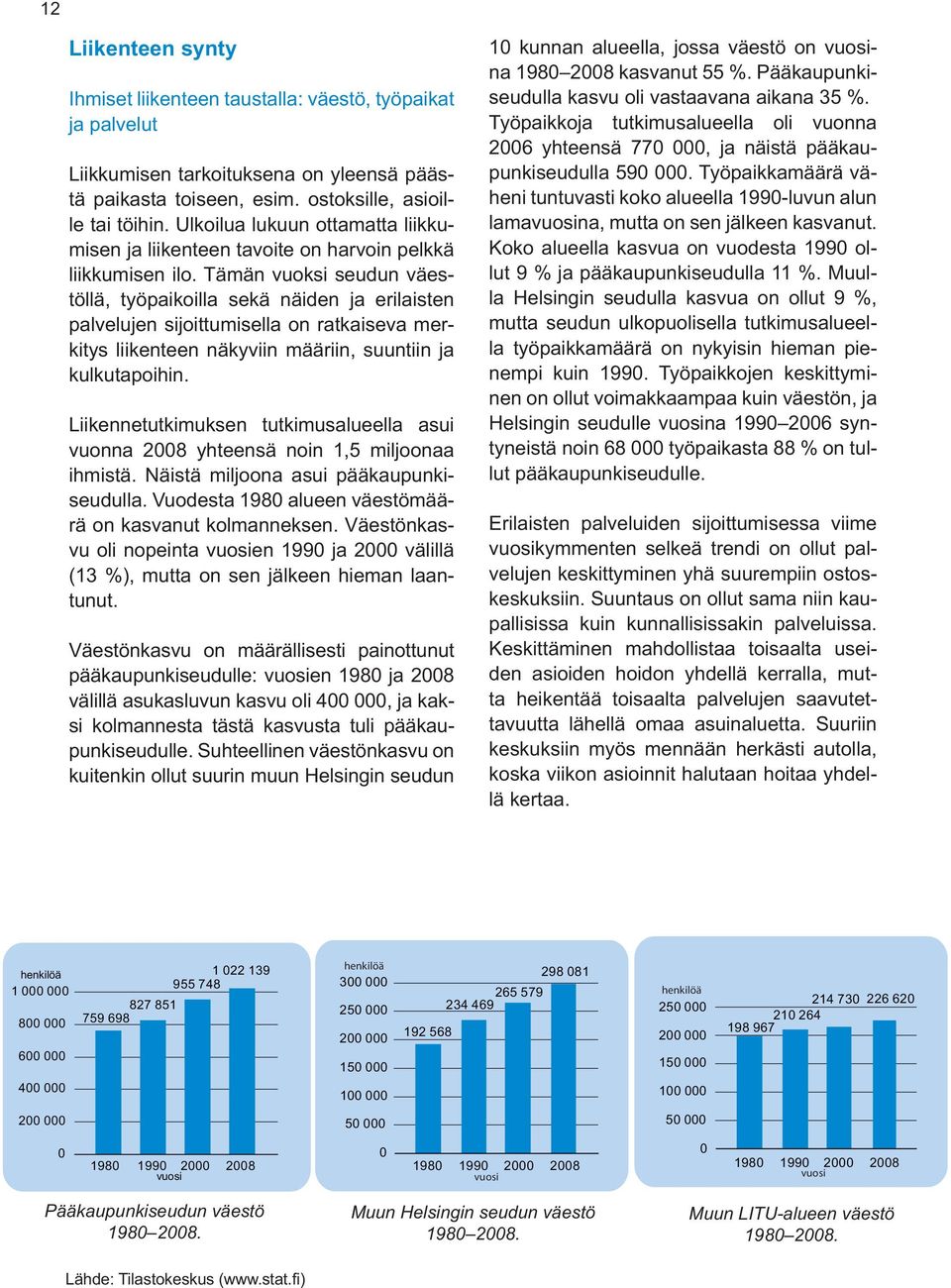 Tämän vuoksi seudun väestöllä, työpaikoilla sekä näiden ja erilaisten palvelujen sijoittumisella on ratkaiseva merkitys liikenteen näkyviin määriin, suuntiin ja kulkutapoihin.