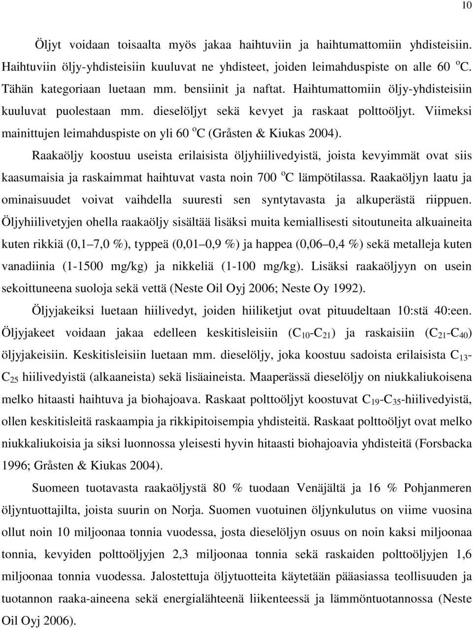 Viimeksi mainittujen leimahduspiste on yli 60 o C (Gråsten & Kiukas 2004).