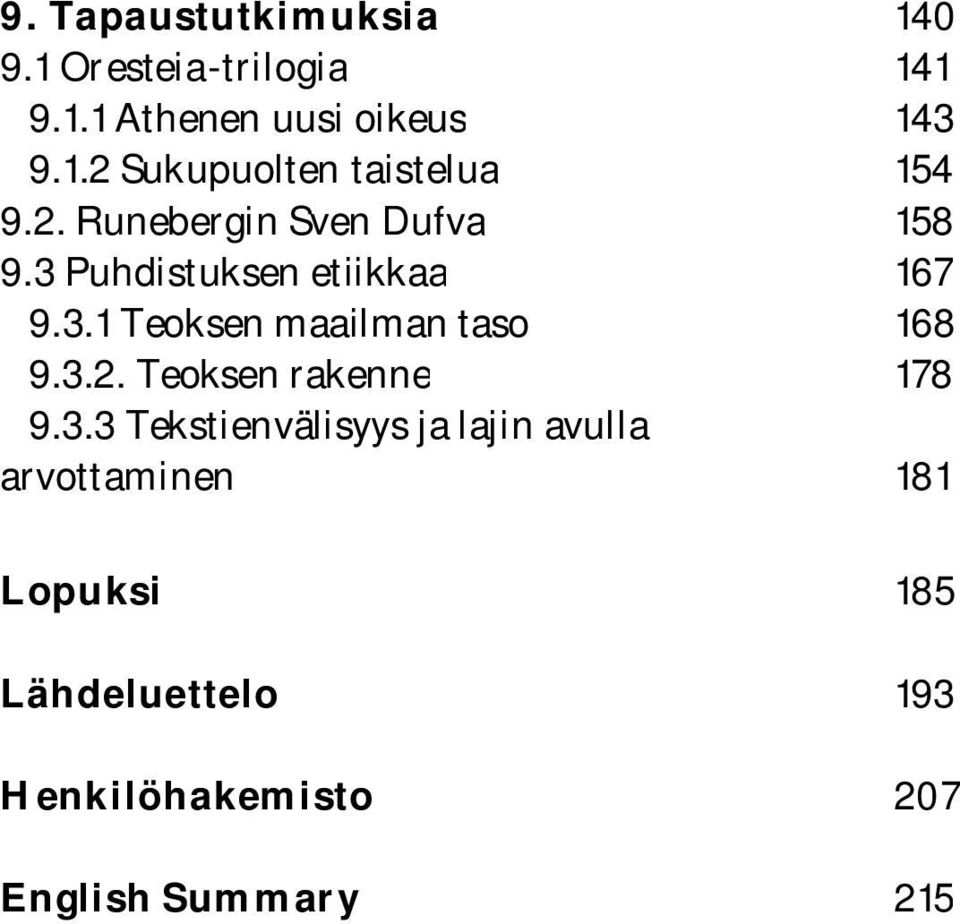 3.2. Teoksen rakenne 178 9.3.3 Tekstienvälisyys ja lajin avulla arvottaminen 181 Lopuksi