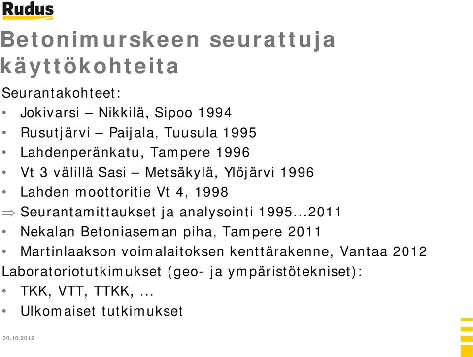 Seurantamittaukset ja analysointi 1995.