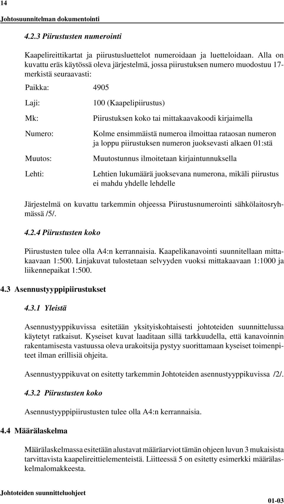 tai mittakaavakoodi kirjaimella Kolme ensimmäistä numeroa ilmoittaa rataosan numeron ja loppu piirustuksen numeron juoksevasti alkaen 01:stä Muutostunnus ilmoitetaan kirjaintunnuksella Lehtien