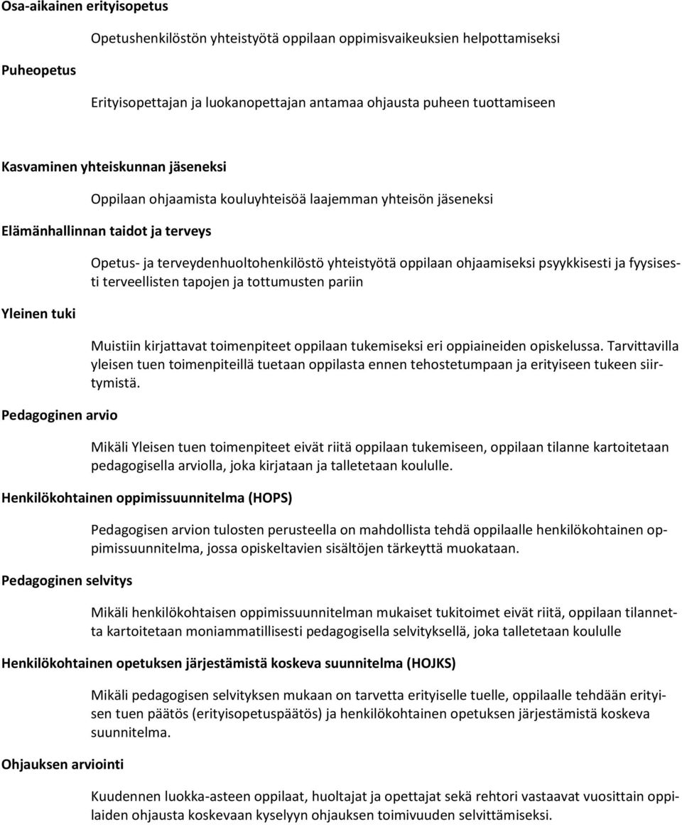 oppilaan ohjaamiseksi psyykkisesti ja fyysisesti terveellisten tapojen ja tottumusten pariin Muistiin kirjattavat toimenpiteet oppilaan tukemiseksi eri oppiaineiden opiskelussa.