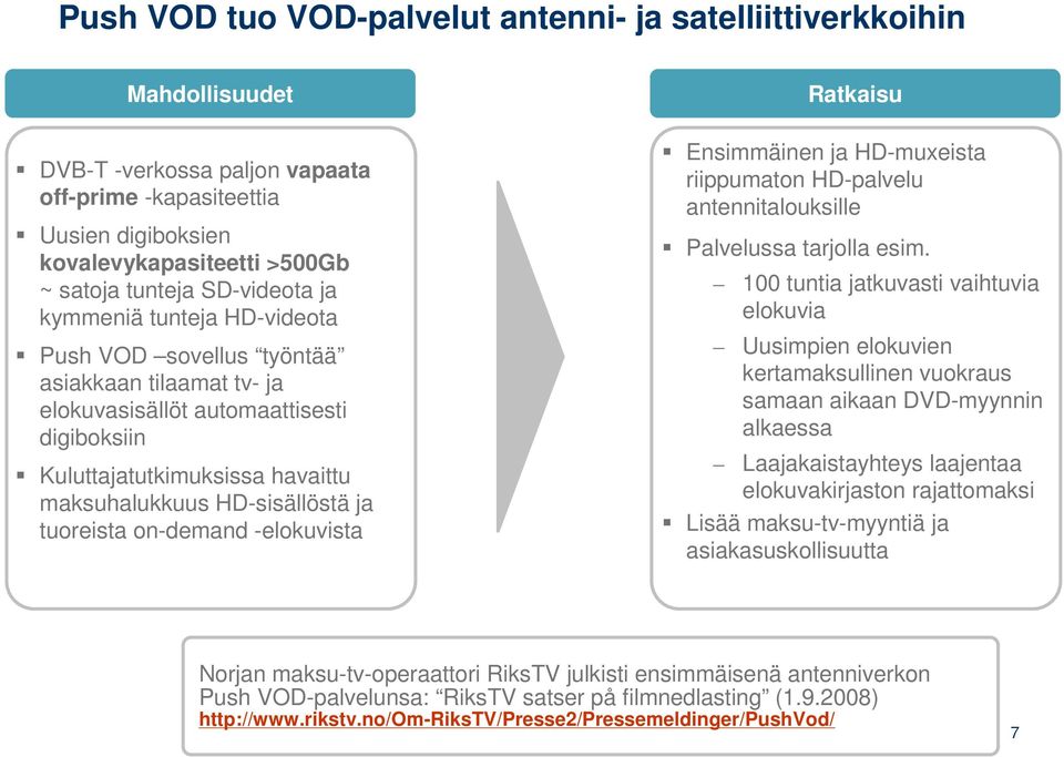 ja tuoreista on-demand -elokuvista Ratkaisu Ensimmäinen ja HD-muxeista riippumaton HD-palvelu antennitalouksille Palvelussa tarjolla esim.