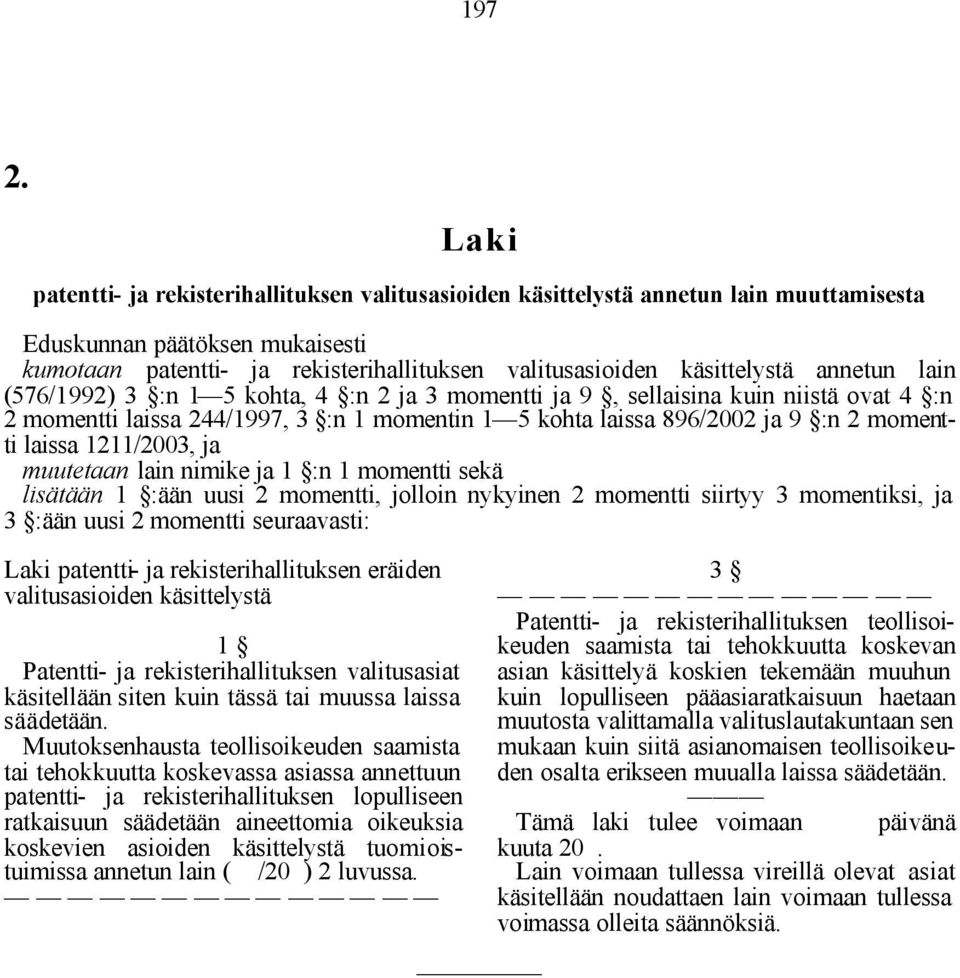 kohta, 4 :n 2 ja 3 momentti ja 9, sellaisina kuin niistä ovat 4 :n 2 momentti laissa 244/1997, 3 :n 1 momentin 1 5 kohta laissa 896/2002 ja 9 :n 2 momentti laissa 1211/2003, ja muutetaan lain nimike