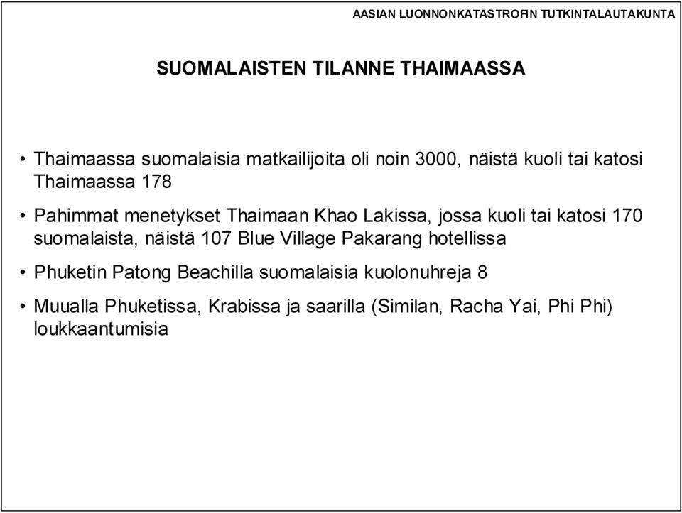 suomalaista, näistä 107 Blue Village Pakarang hotellissa Phuketin Patong Beachilla suomalaisia