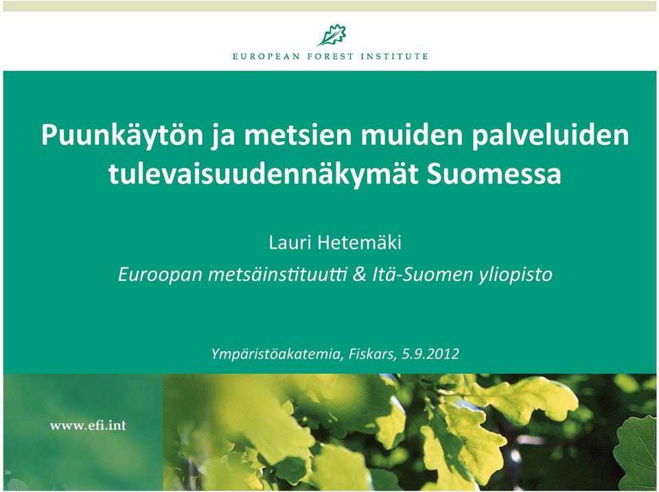 Hetemäki Euroopan metsäins/tuu0 & Itä-