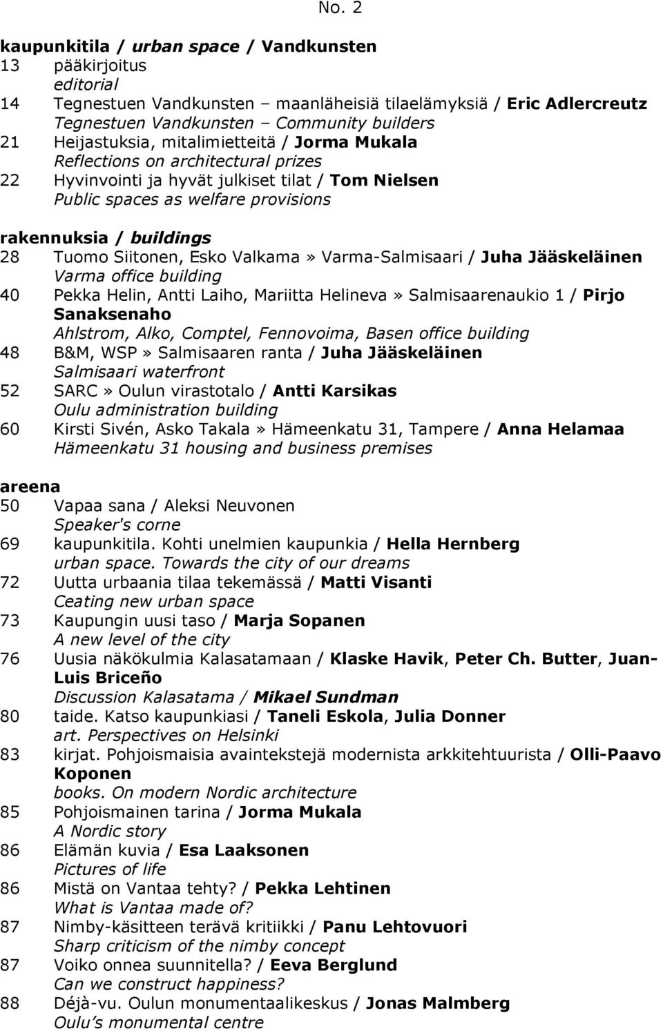 Esko Valkama» Varma-Salmisaari / Juha Jääskeläinen Varma office building 40 Pekka Helin, Antti Laiho, Mariitta Helineva» Salmisaarenaukio 1 / Pirjo Sanaksenaho Ahlstrom, Alko, Comptel, Fennovoima,