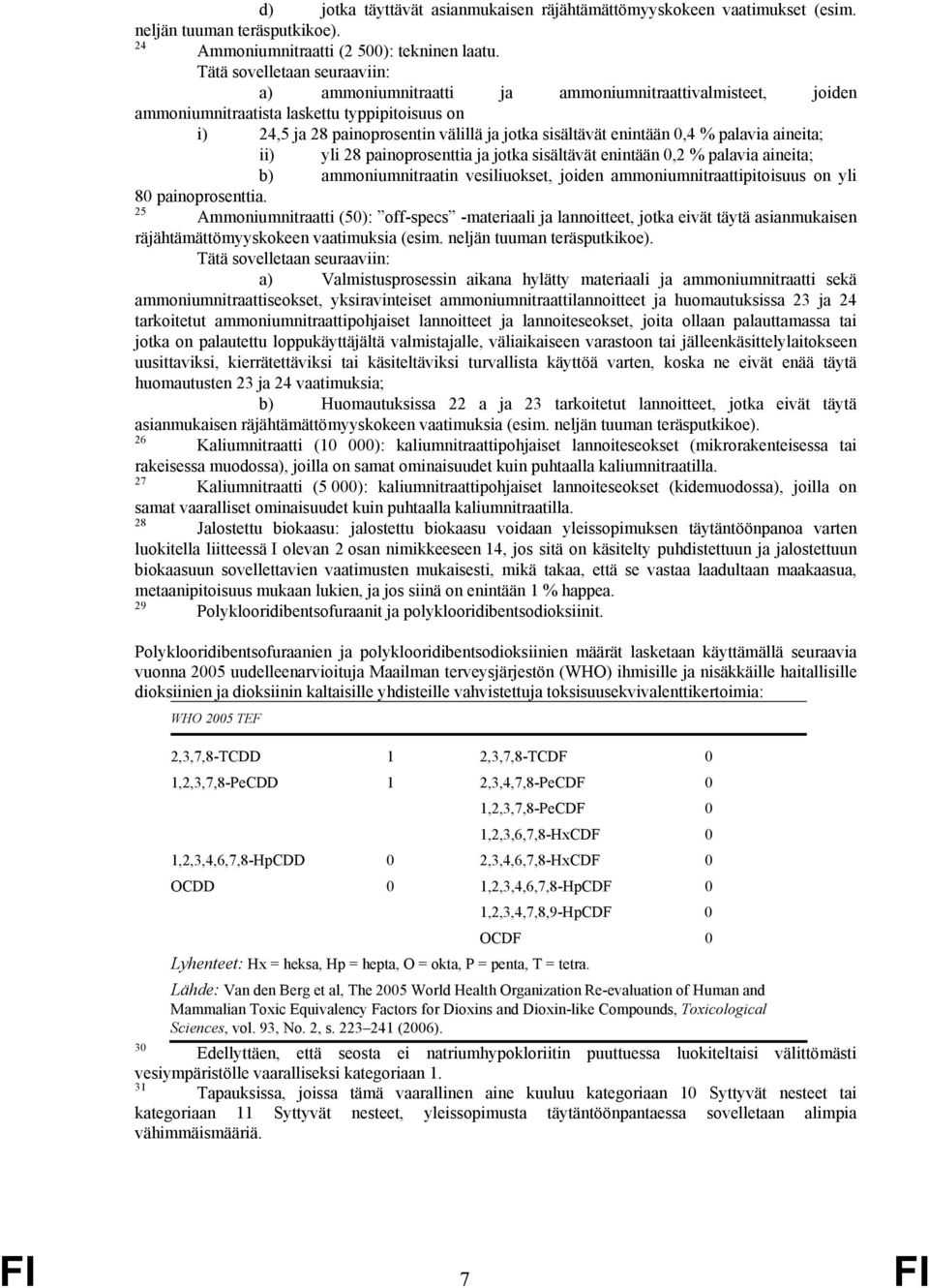 enintään 0,4 % palavia aineita; ii) yli 28 painoprosenttia ja jotka sisältävät enintään 0,2 % palavia aineita; b) ammoniumnitraatin vesiliuokset, joiden ammoniumnitraattipitoisuus on yli 80