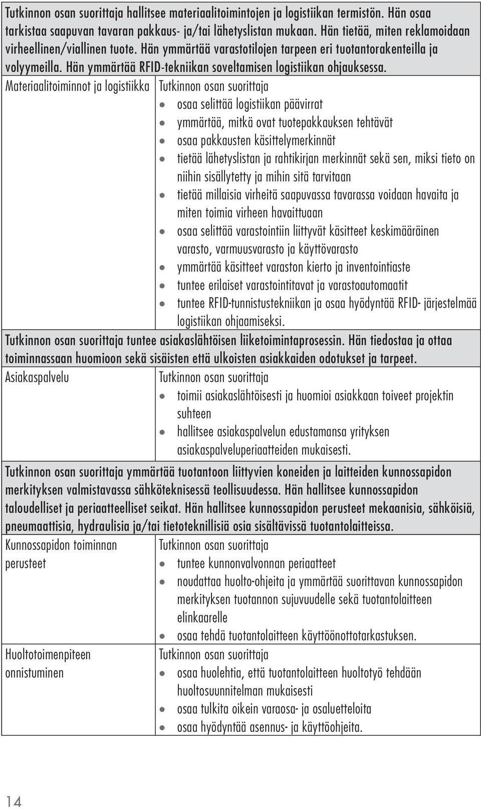 Materiaalitoiminnot ja logistiikka osaa selittää logistiikan päävirrat ymmärtää, mitkä ovat tuotepakkauksen tehtävät osaa pakkausten käsittelymerkinnät tietää lähetyslistan ja rahtikirjan merkinnät