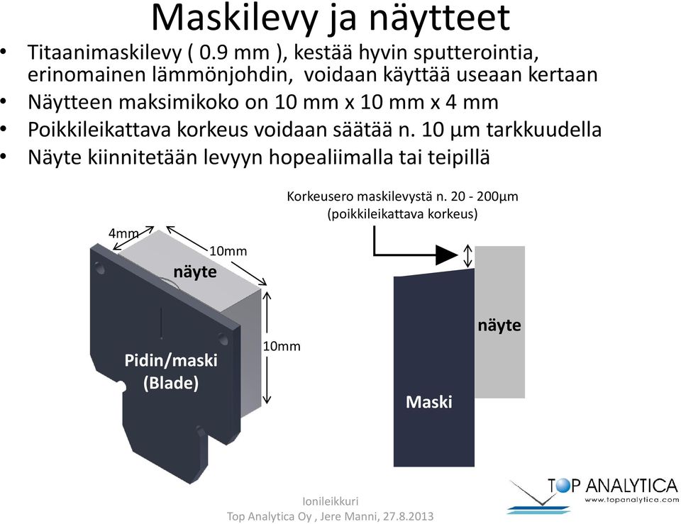 maksimikoko on 10 mm x 10 mm x 4 mm Poikkileikattava korkeus voidaan säätää n.