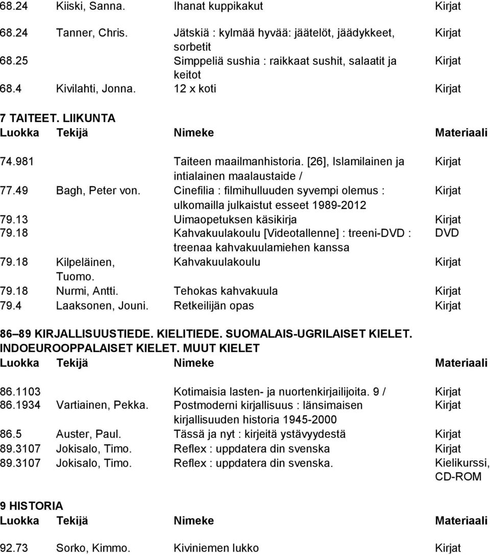 Cinefilia : filmihulluuden syvempi olemus : Kirjat ulkomailla julkaistut esseet 1989-2012 79.13 Uimaopetuksen käsikirja Kirjat 79.