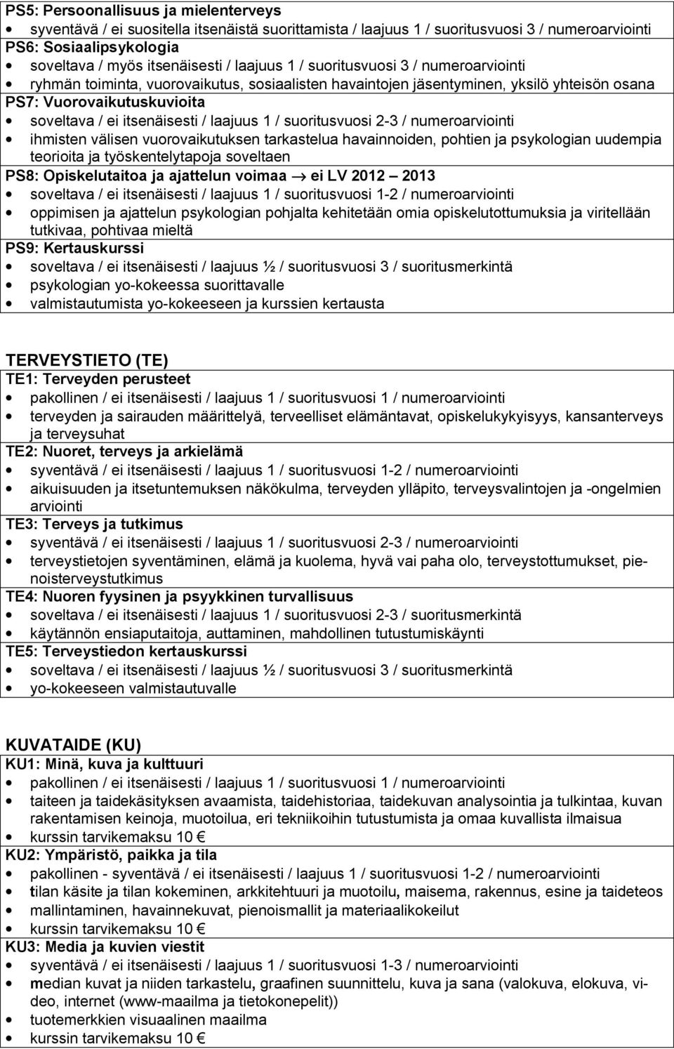 havainnoiden, pohtien ja psykologian uudempia teorioita ja työskentelytapoja soveltaen PS8: Opiskelutaitoa ja ajattelun voimaa ei LV 2012 2013 soveltava / ei itsenäisesti / laajuus 1 / suoritusvuosi