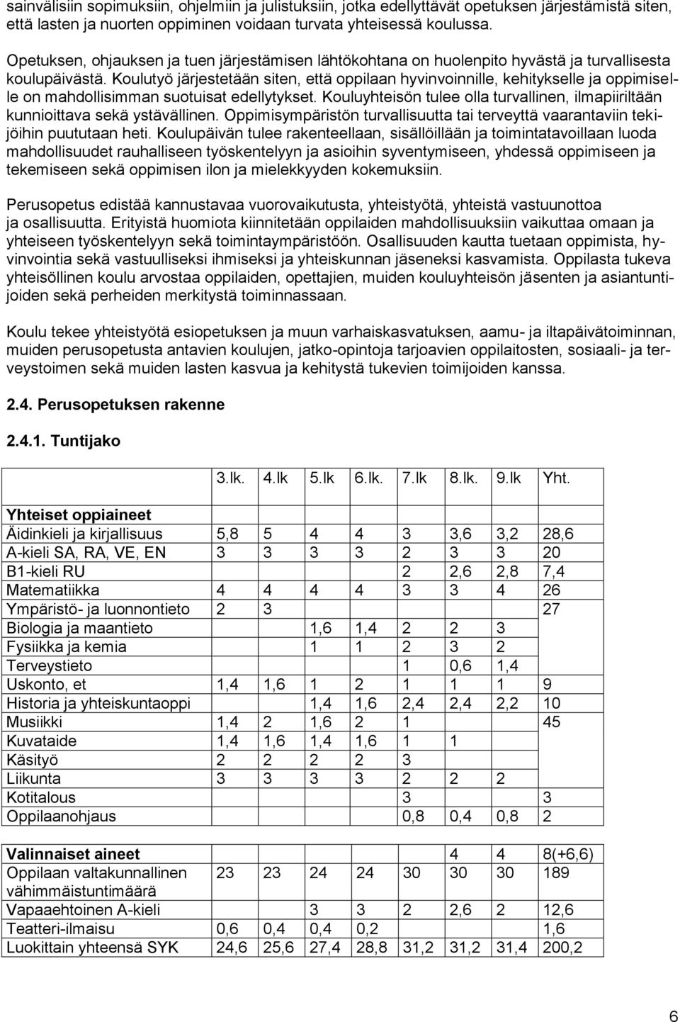 Koulutyö järjestetään siten, että oppilaan hyvinvoinnille, kehitykselle ja oppimiselle on mahdollisimman suotuisat edellytykset.