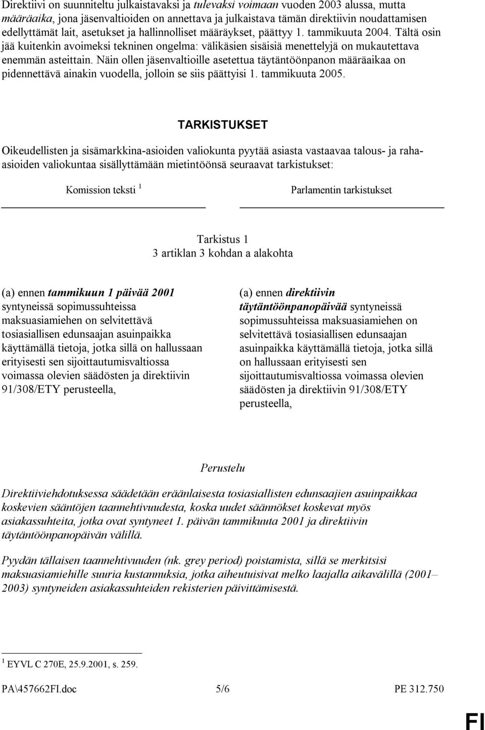 Näin ollen jäsenvaltioille asetettua täytäntöönpanon määräaikaa on pidennettävä ainakin vuodella, jolloin se siis päättyisi 1. tammikuuta 2005.