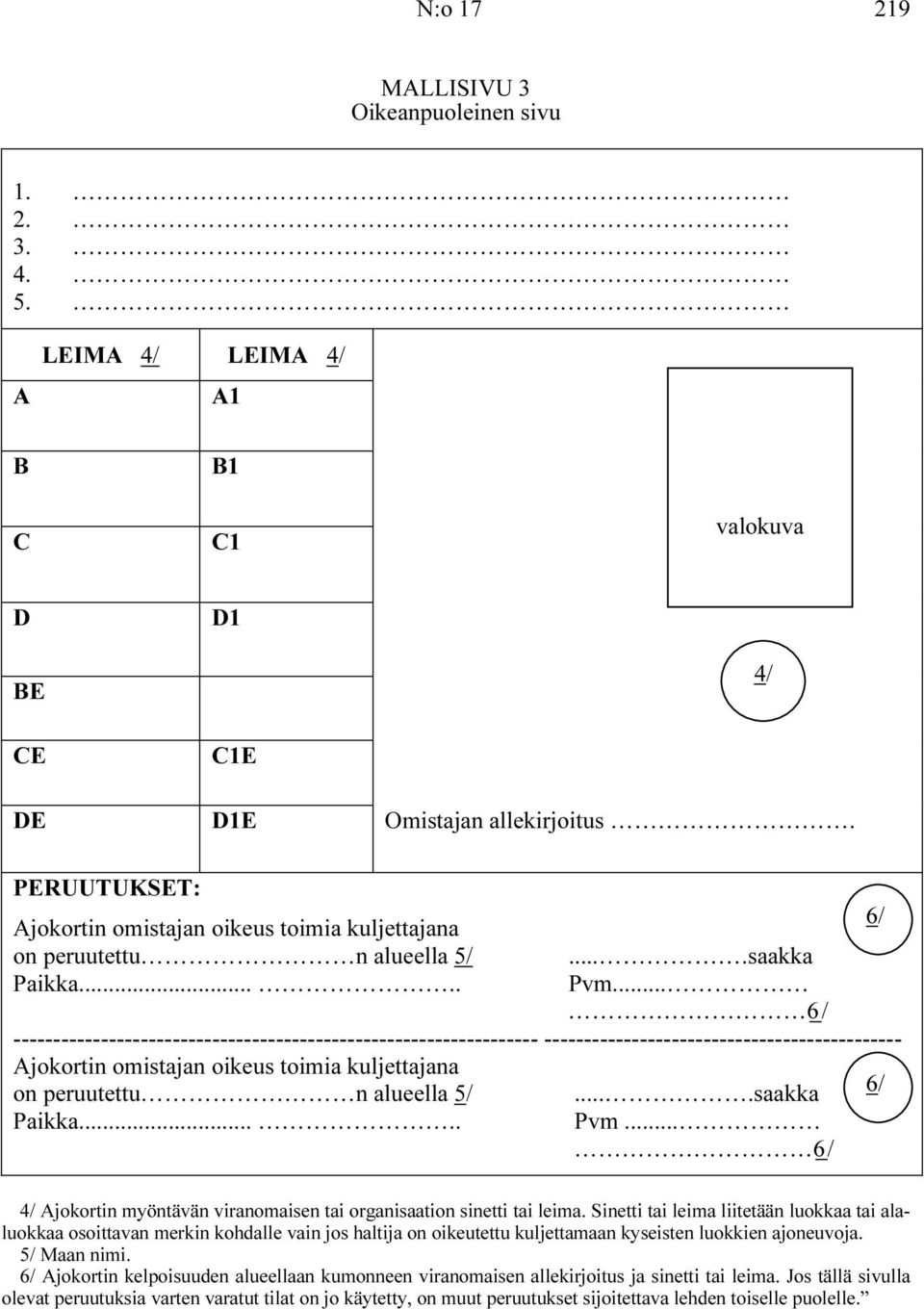 .. 6/ ------------------------------------------------------------------ --------------------------------------------- jokortin omistajan oikeus toimia kuljettajana on peruutettu n alueella 5/.