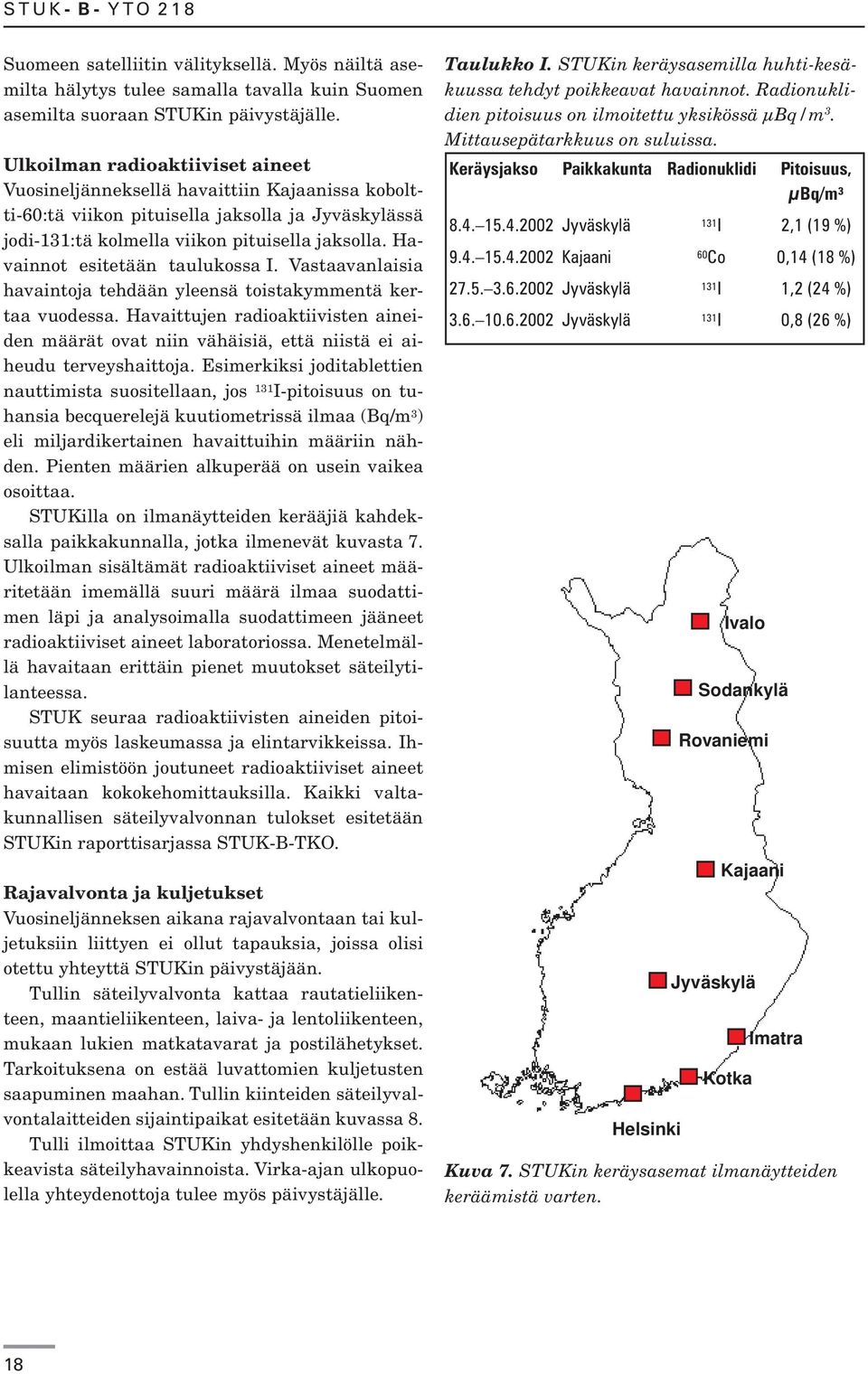 Havainnot esitetään taulukossa I. Vastaavanlaisia havaintoja tehdään yleensä toistakymmentä kertaa vuodessa.