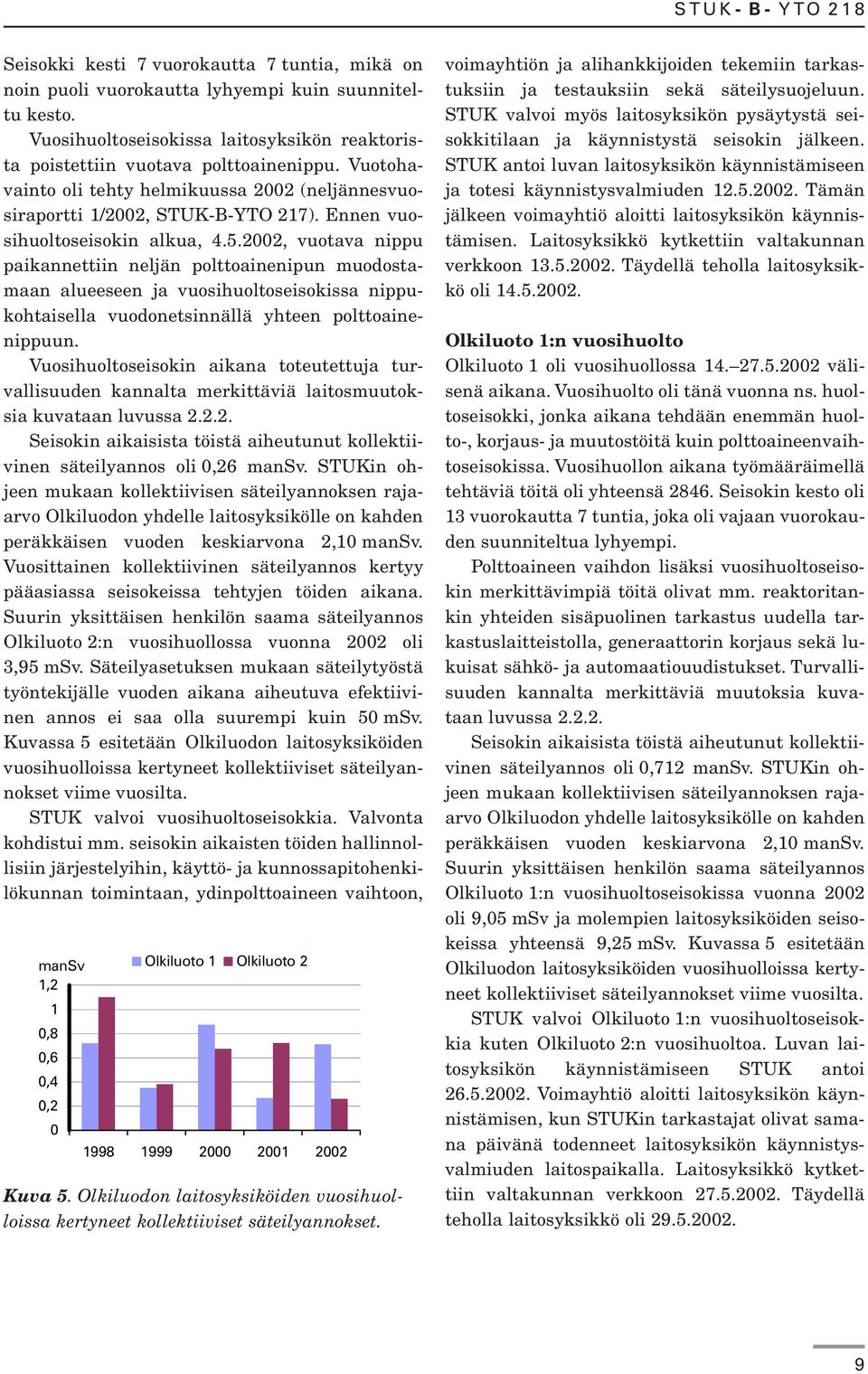 2002, vuotava nippu paikannettiin neljän polttoainenipun muodostamaan alueeseen ja vuosihuoltoseisokissa nippukohtaisella vuodonetsinnällä yhteen polttoainenippuun.