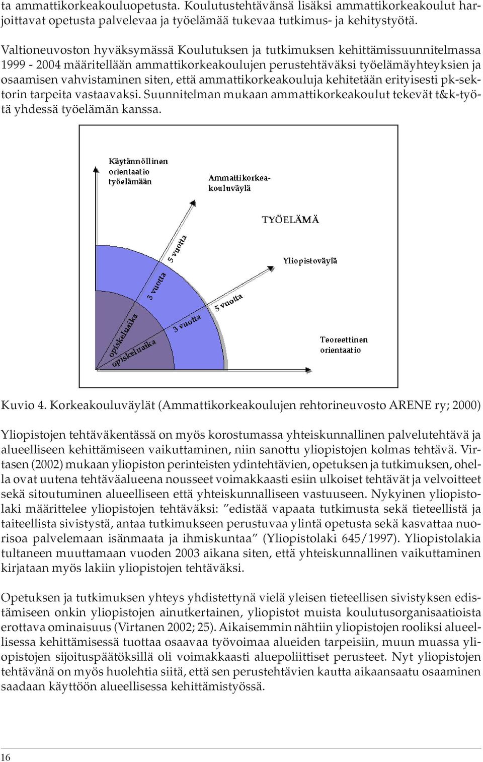 ammattikorkeakouluja kehitetään erityisesti pk-sektorin tarpeita vastaavaksi. Suunnitelman mukaan ammattikorkeakoulut tekevät t&k-työtä yhdessä työelämän kanssa. Kuvio 4.