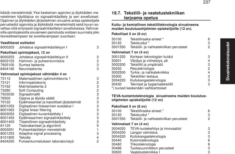 Valinnaisilla opintojaksoilla sivuaineen painotusta voidaan suunnata joko teoreettisempaan tai soveltavampaan suuntaan.