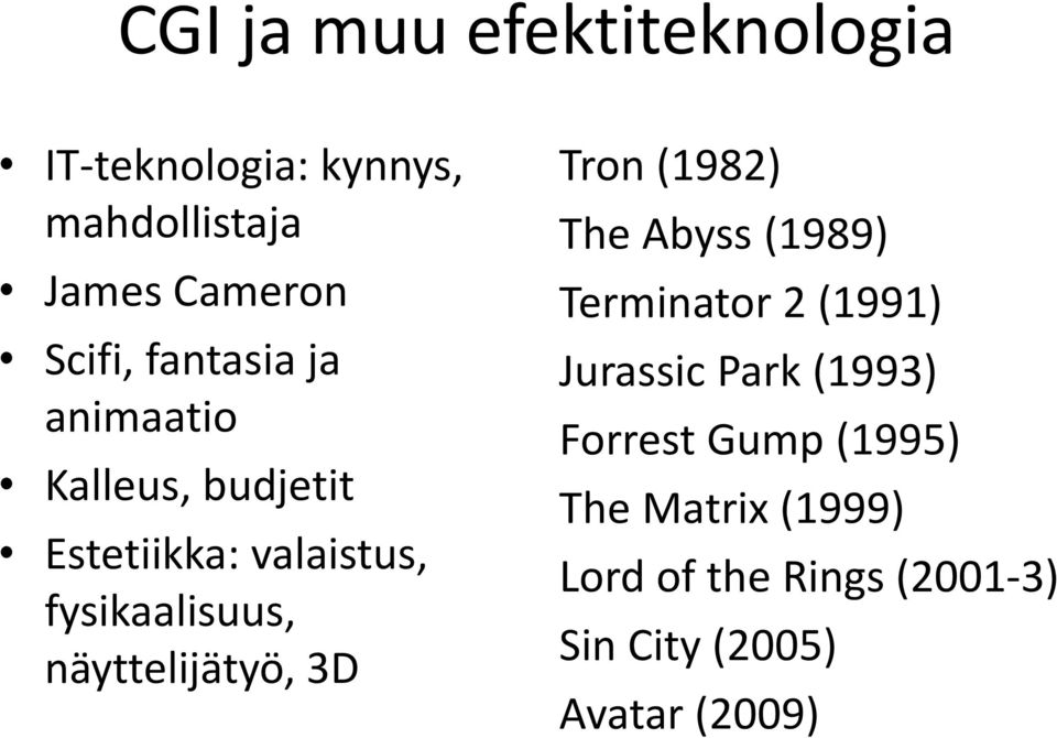 näyttelijätyö, 3D Tron (1982) The Abyss (1989) Terminator 2 (1991) Jurassic Park