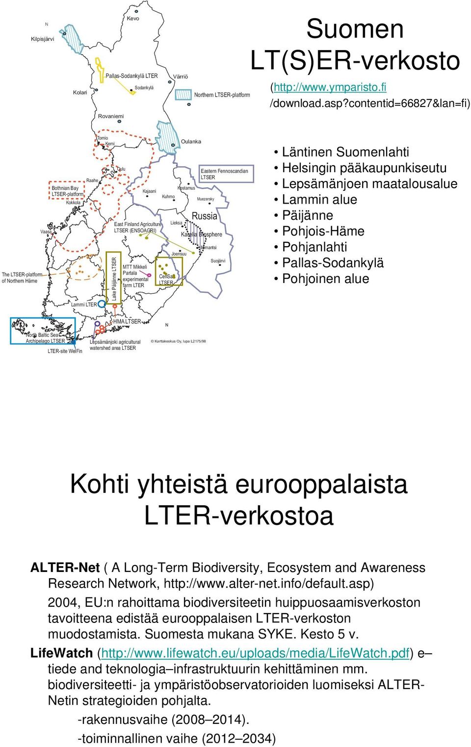 LTSER Oulu Kajaani MTT Mikkeli Partala experimental farm LTER Kuhmo CenSa LTSER Lieksa Oulanka Kostamus Joensuu Eastern Fennoscandian LTSER Muezersky Russia Karelia Biosphere Ilomantsi Suojärvi