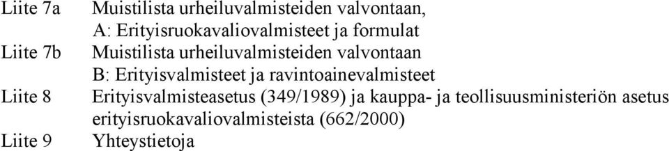 B: Erityisvalmisteet ja ravintoainevalmisteet Erityisvalmisteasetus (349/1989) ja