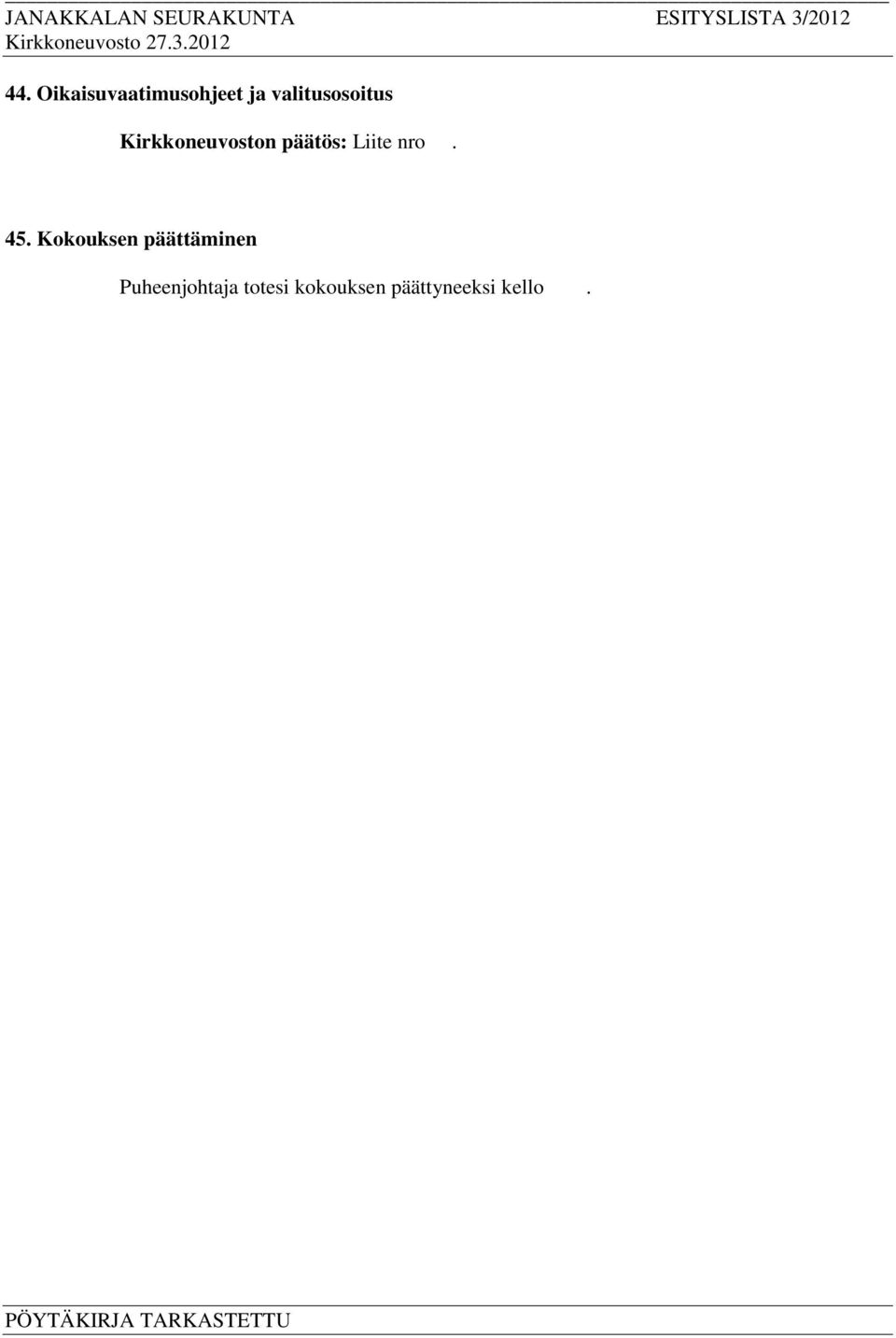 Kokouksen päättäminen