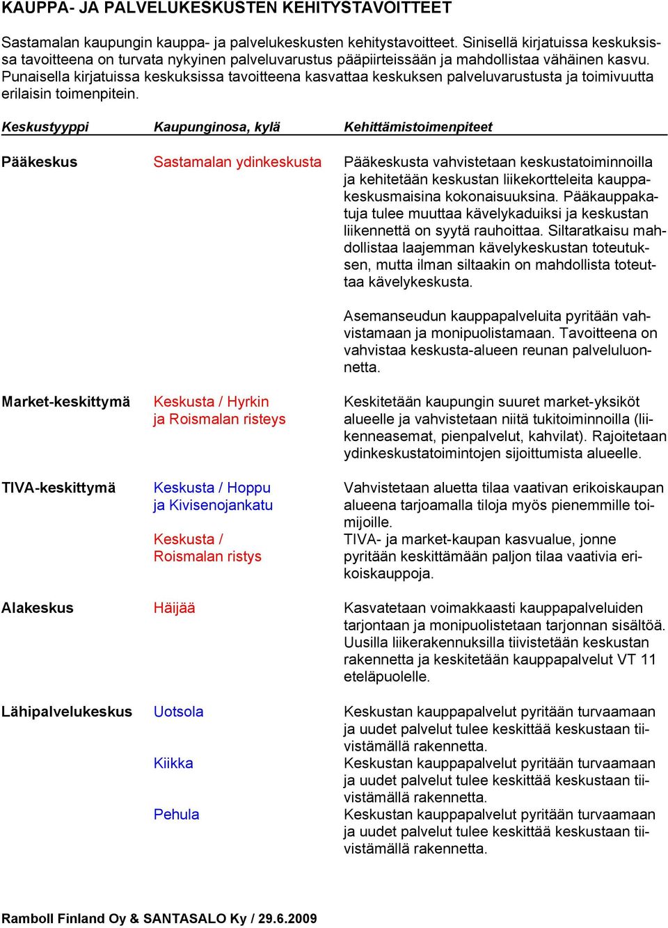 Punaisella kirjatuissa keskuksissa tavoitteena kasvattaa keskuksen palveluvarustusta ja toimivuutta erilaisin toimenpitein.