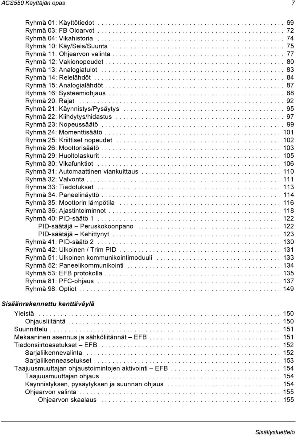 ................................................ 80 Ryhmä 13: Analogiatulot.................................................. 83 Ryhmä 14: Relelähdöt.................................................... 84 Ryhmä 15: Analogialähdöt.