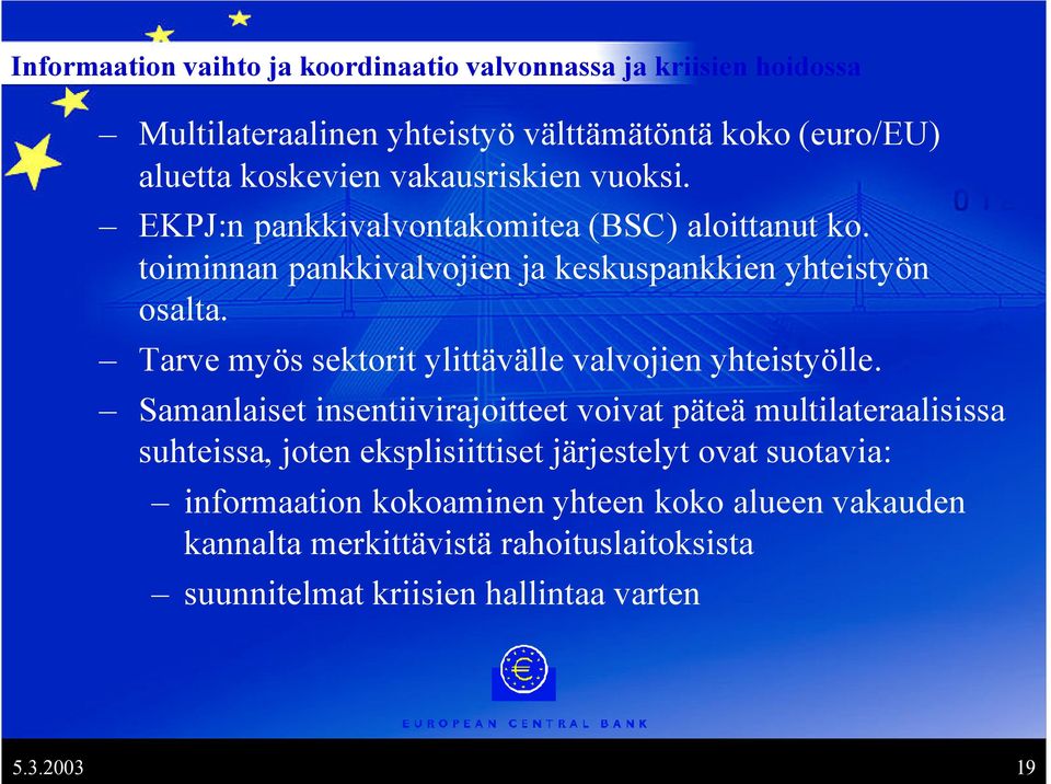 Tarve myös sektorit ylittävälle valvojien yhteistyölle.