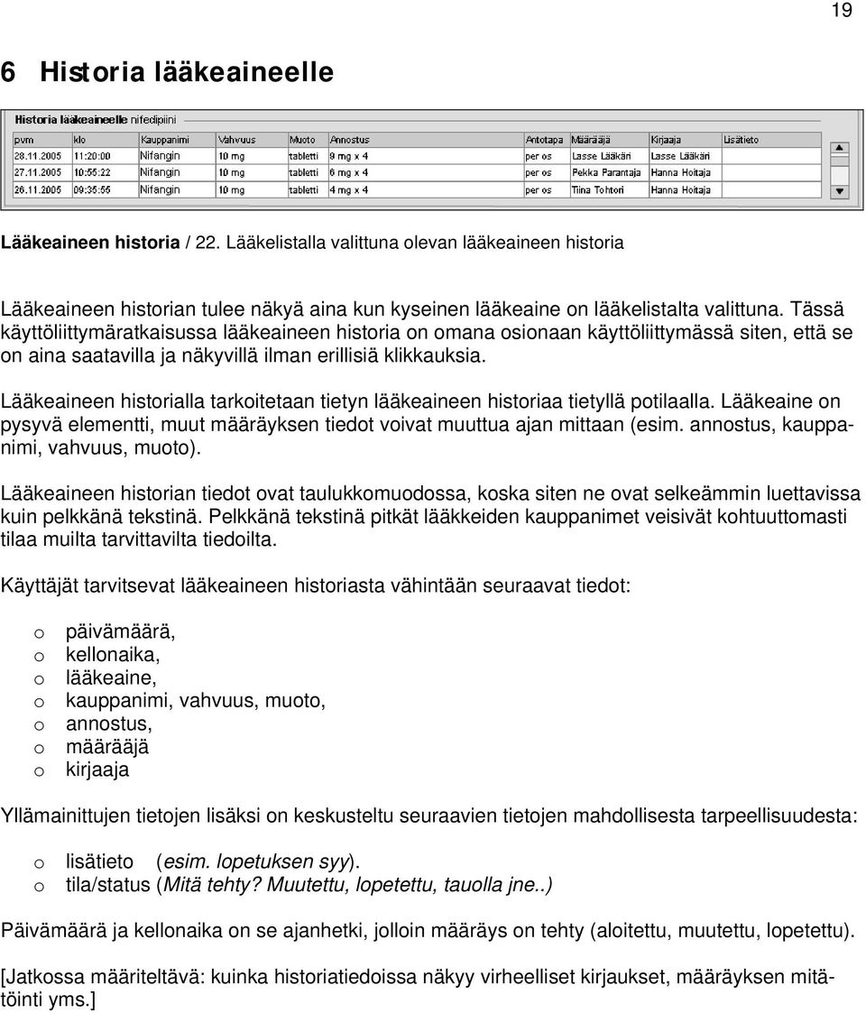 Lääkeaineen histrialla tarkitetaan tietyn lääkeaineen histriaa tietyllä ptilaalla. Lääkeaine n pysyvä elementti, muut määräyksen tiedt vivat muuttua ajan mittaan (esim.