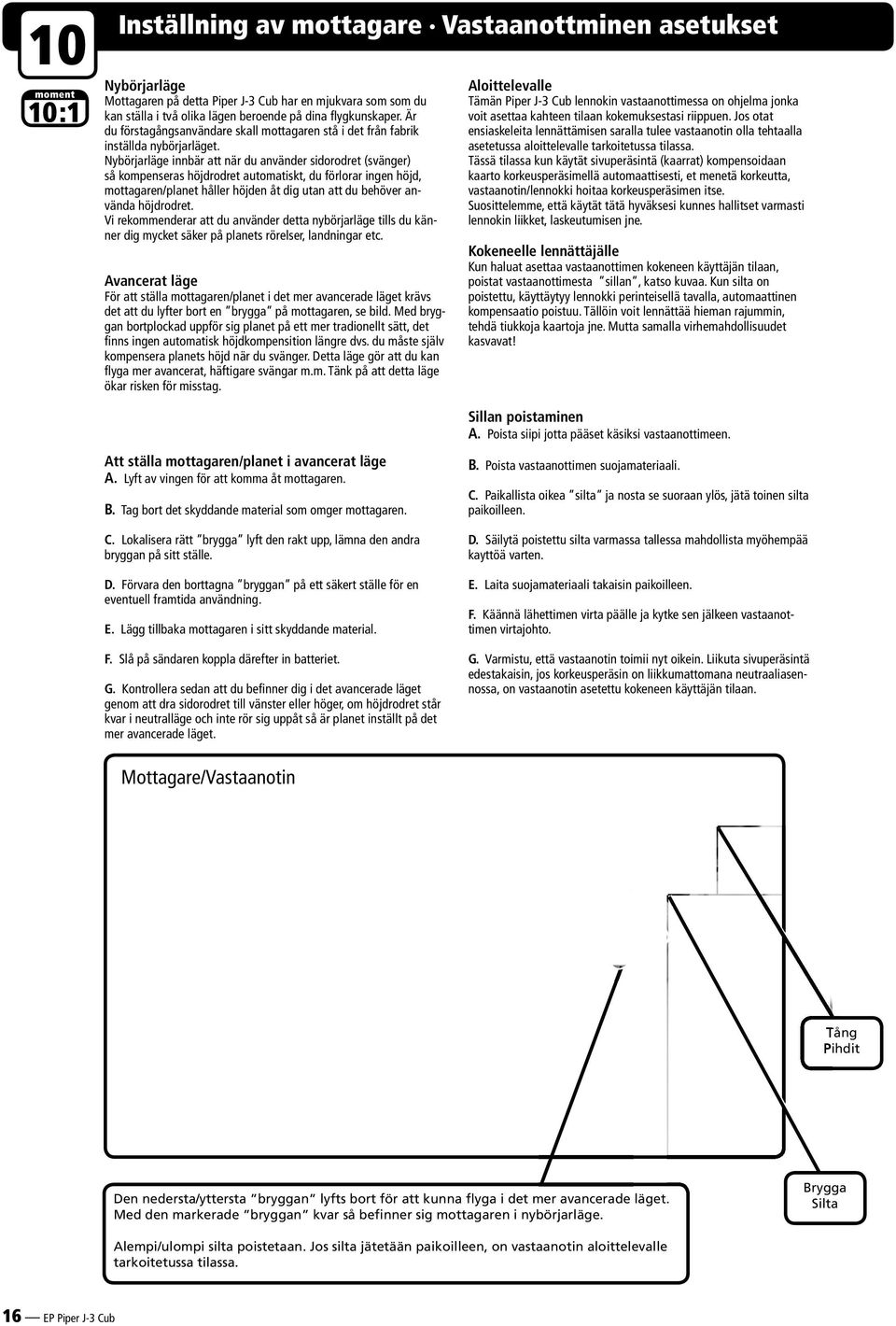 Nybörjarläge innbär att när du använder sidorodret (svänger) så kompenseras höjdrodret automatiskt, du förlorar ingen höjd, mottagaren/planet håller höjden åt dig utan att du behöver använda