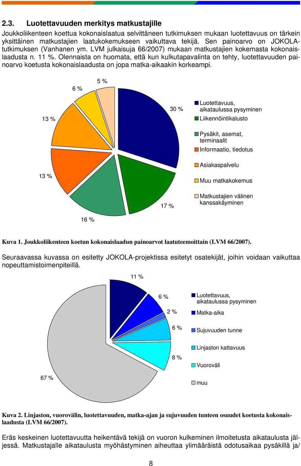 Olennaista on huomata, että kun kulkutapavalinta on tehty, luotettavuuden painoarvo koetusta kokonaislaadusta on jopa matka-aikaakin korkeampi.