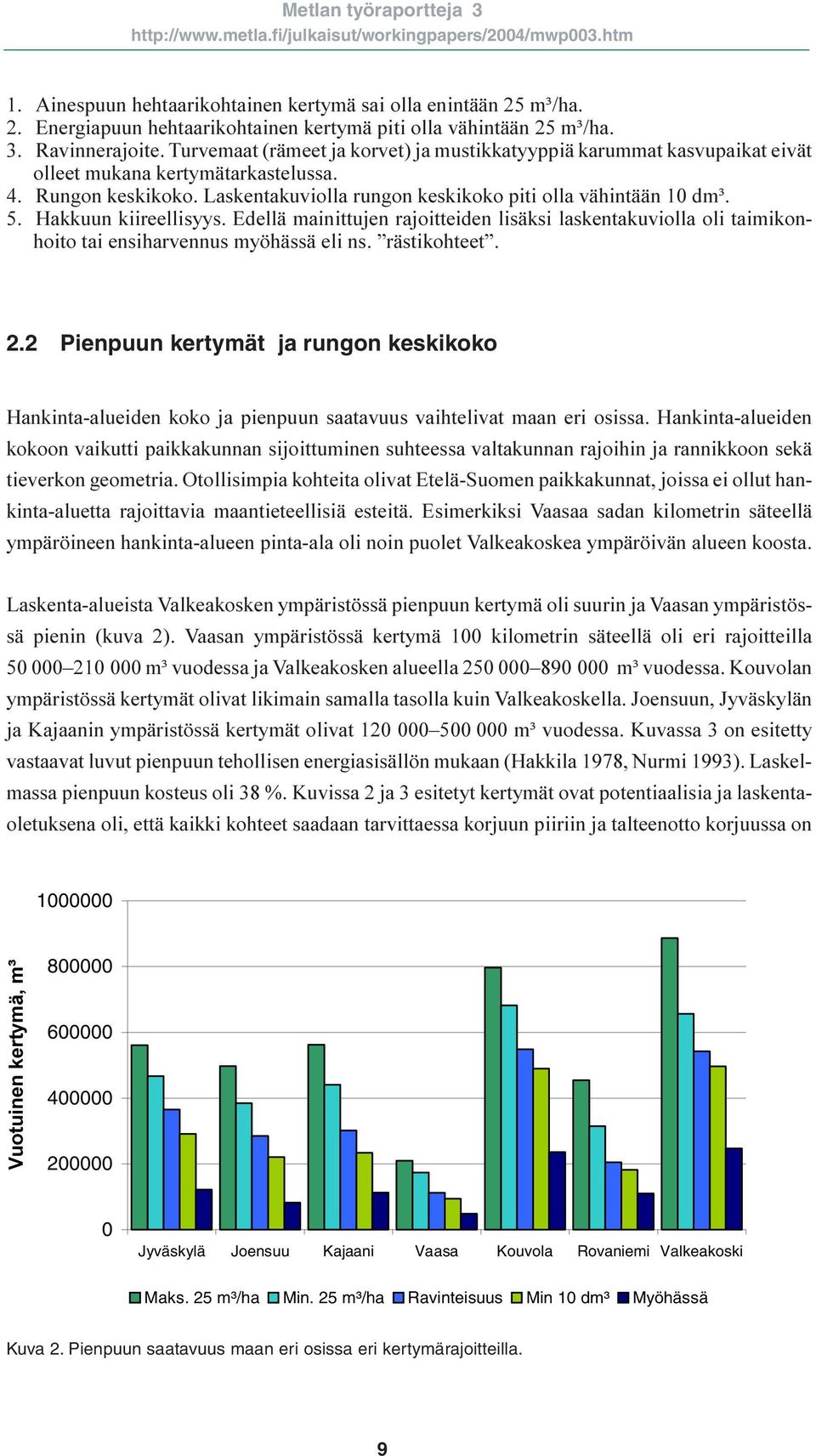 Hakkuun kiireellisyys. Edellä mainittujen rajoitteiden lisäksi laskentakuviolla oli taimikonhoito tai ensiharvennus myöhässä eli ns. rästikohteet. 2.