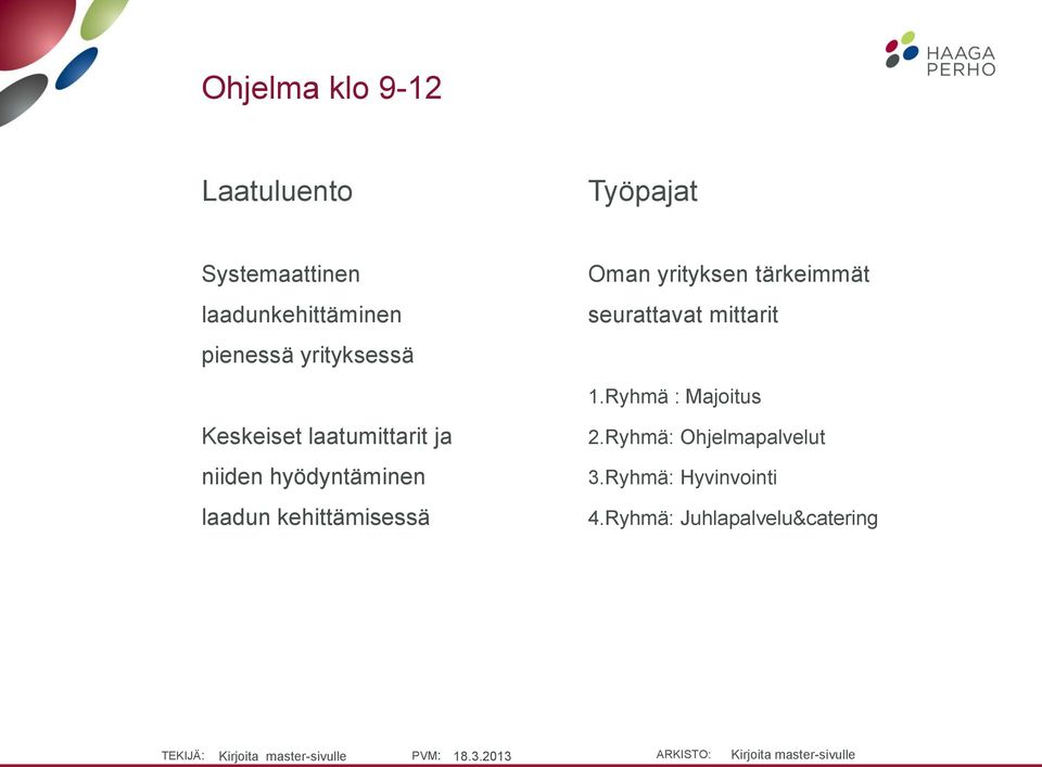 kehittämisessä Oman yrityksen tärkeimmät seurattavat mittarit 1.