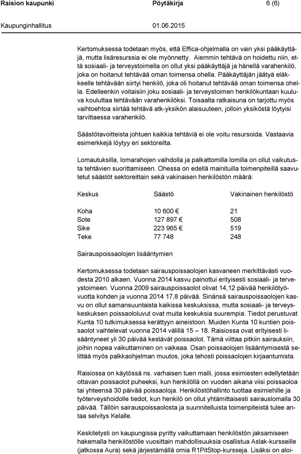 Pääkäyttäjän jäätyä eläkkeelle tehtävään siirtyi henkilö, joka oli hoitanut tehtävää oman toimensa ohella.