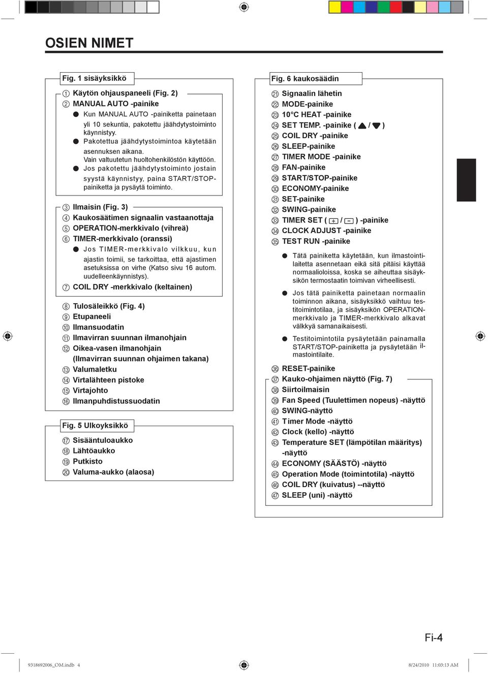 Jos pakotettu jäähdytystoiminto jostain syystä käynnistyy, paina START/STOPpainiketta ja pysäytä toiminto. 3 Ilmaisin (Fig.