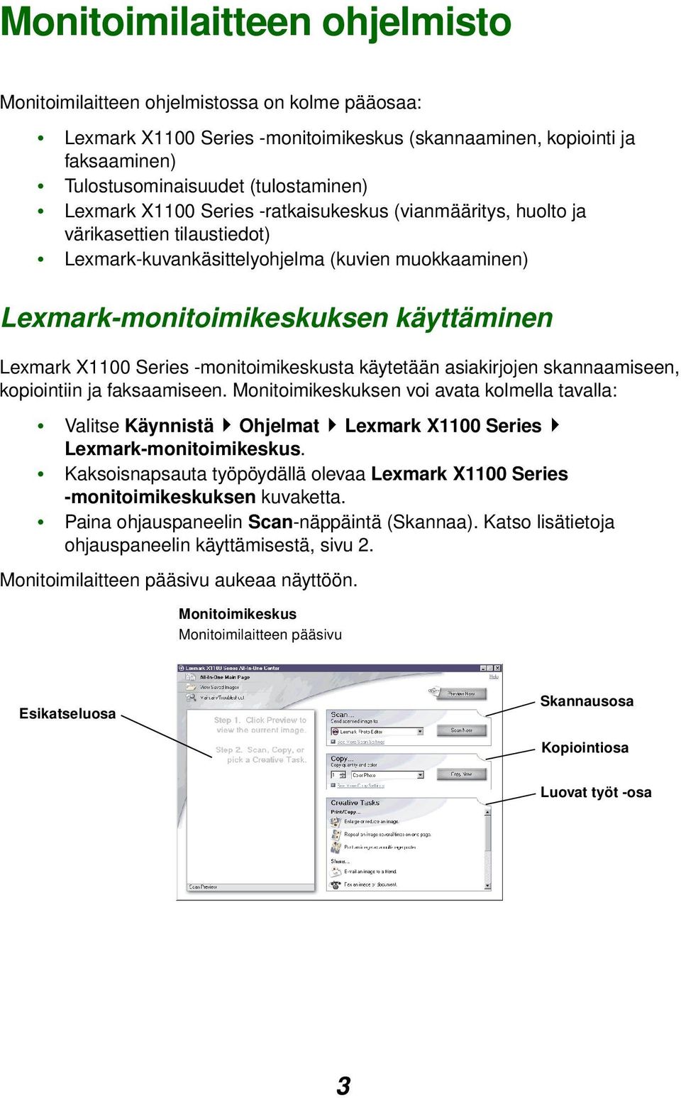 Series -monitoimikeskusta käytetään asiakirjojen skannaamiseen, kopiointiin ja faksaamiseen.