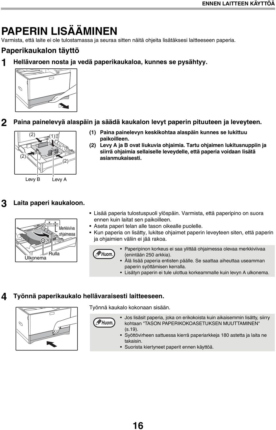 (2) (2) (1) (2) (1) Paina painelevyn keskikohtaa alaspäin kunnes se lukittuu paikoilleen. (2) Levy A ja B ovat liukuvia ohjaimia.