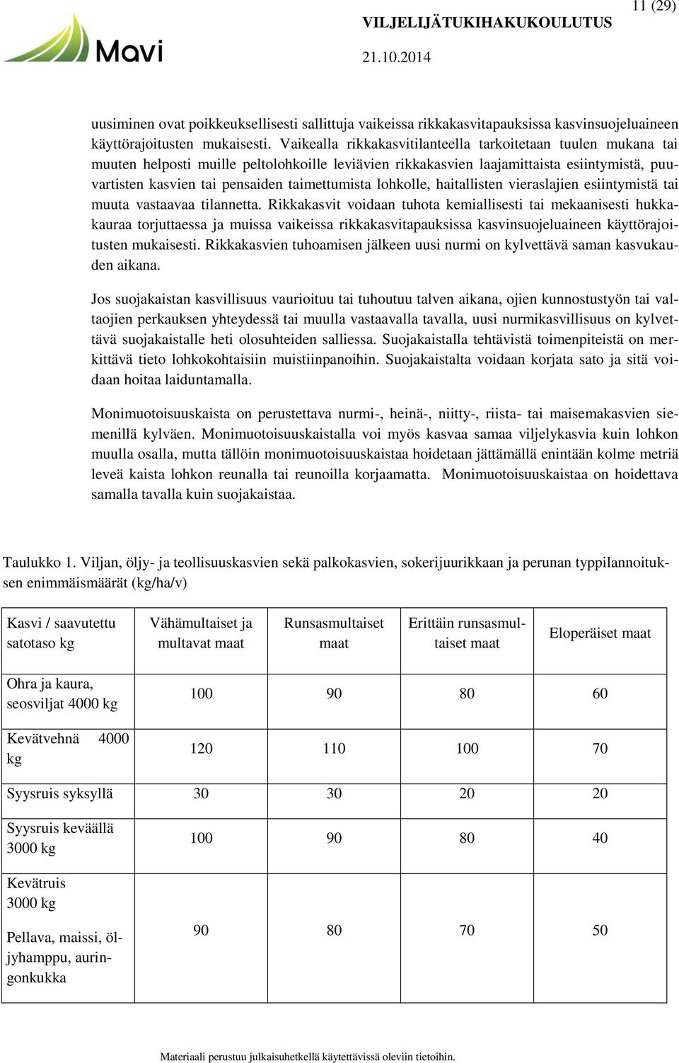 taimettumista lohkolle, haitallisten vieraslajien esiintymistä tai muuta vastaavaa tilannetta.