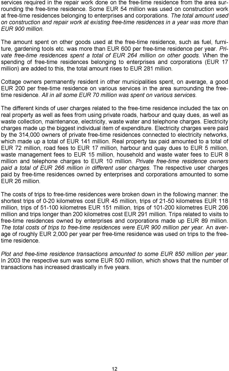 The total amount used on construction and repair work at existing free-time residences in a year was more than EUR 900 million.