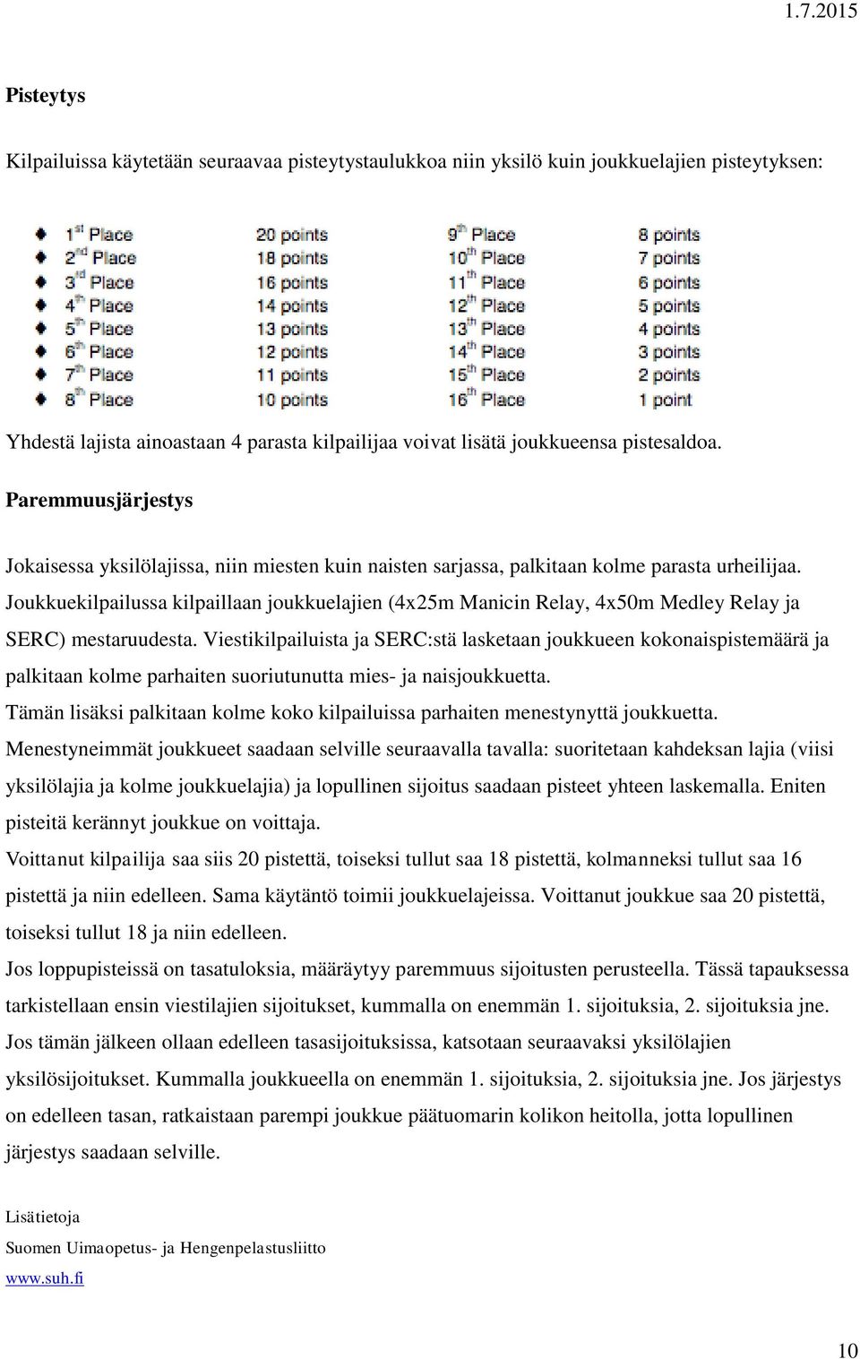 Joukkuekilpailussa kilpaillaan joukkuelajien (4x25m Manicin Relay, 4x50m Medley Relay ja SERC) mestaruudesta.