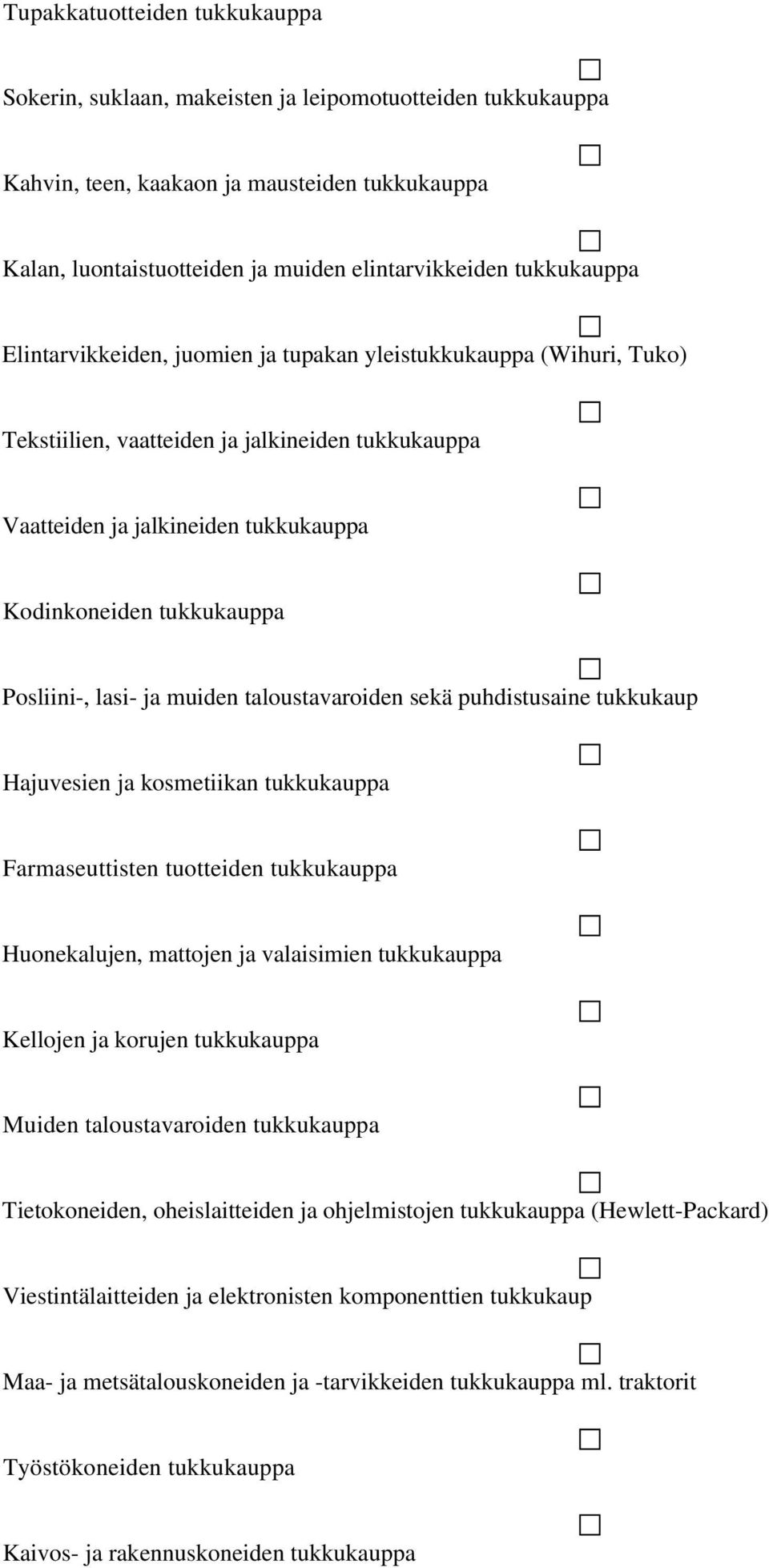 Posliini-, lasi- ja muiden taloustavaroiden sekä puhdistusaine tukkukaup Hajuvesien ja kosmetiikan tukkukauppa Farmaseuttisten tuotteiden tukkukauppa Huonekalujen, mattojen ja valaisimien tukkukauppa