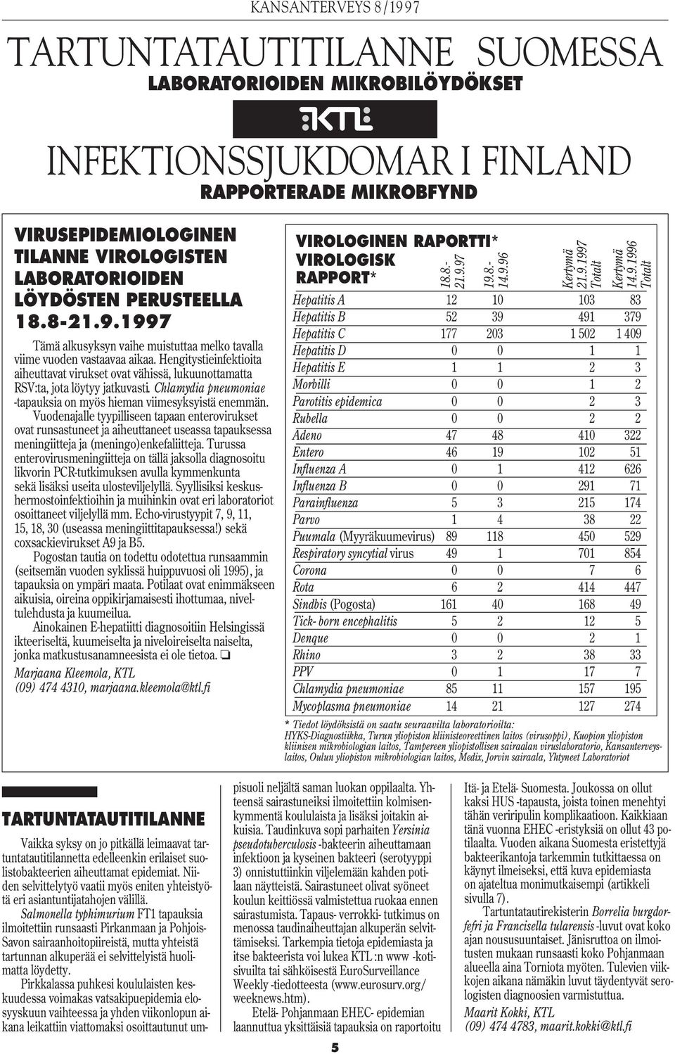 Chlamydia pneumoniae -tapauksia on myös hieman viimesyksyistä enemmän.