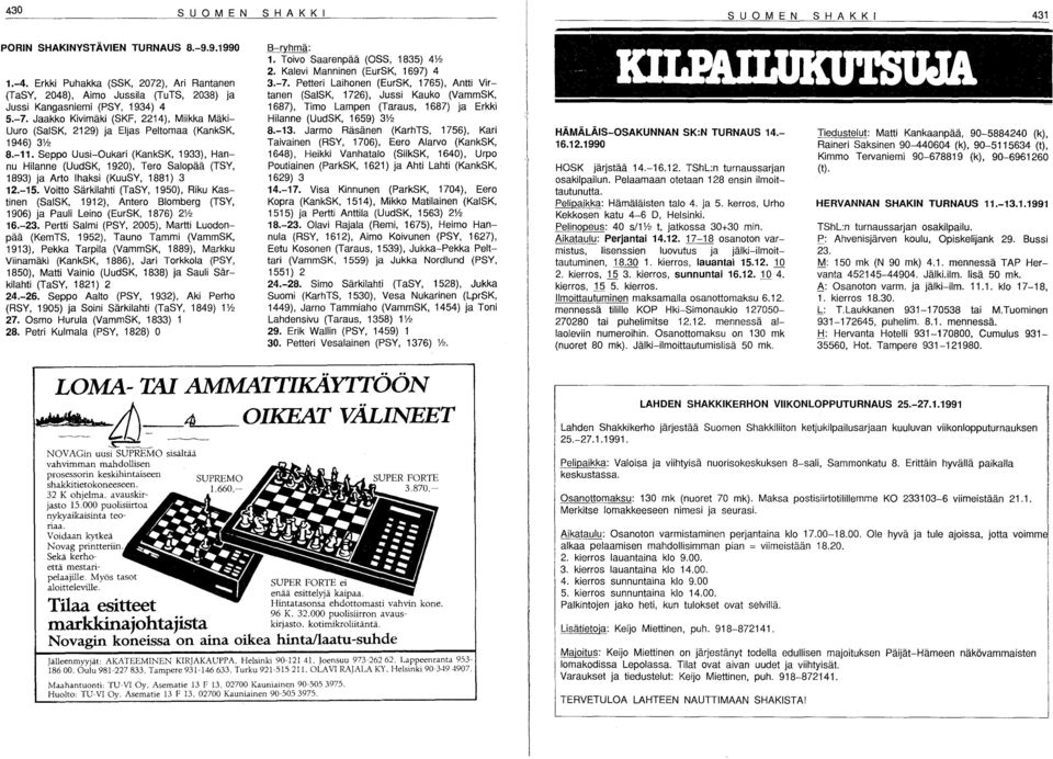 Seppo Uusi-Oukari (KankSK, 933), Hannu Hilanne (UudSK, 920), Tero Salopää (TSY, 893) ja Arto Ihaksi (KuuSY, 88) 3 2.-5.