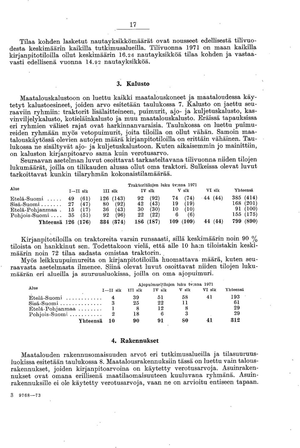 Kalusto Maatalouskalustoon on luettu kaikki maatalouskoneet ja maataloudessa käytetyt kalustoesineet, joiden arvo esitetään taulukossa 7.