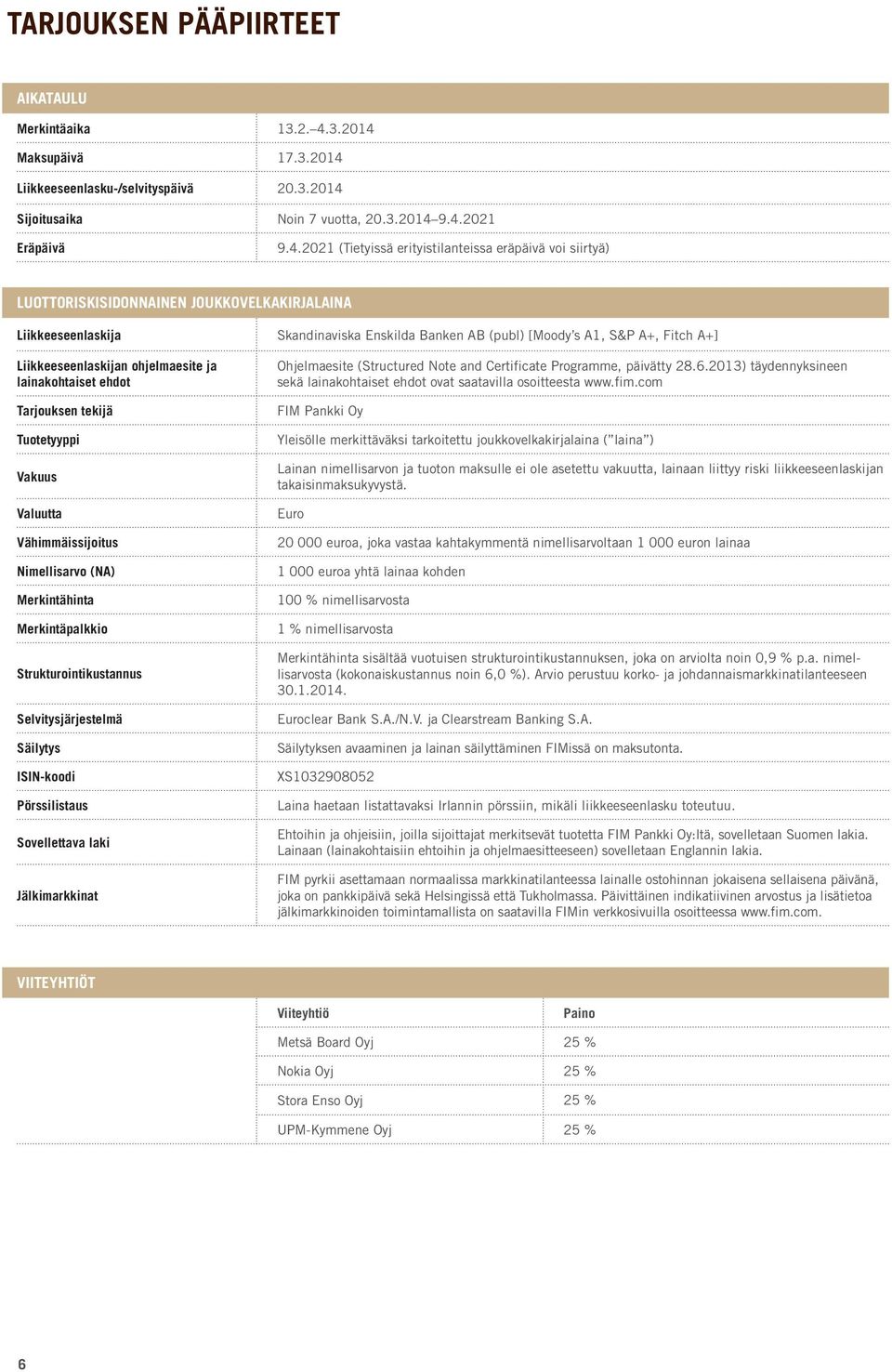 Maksupäivä 17.Liikkeeseenlasku-/selvityspäivä 20.Sijoitusaika Noin 7 vuotta, 20.9.4.