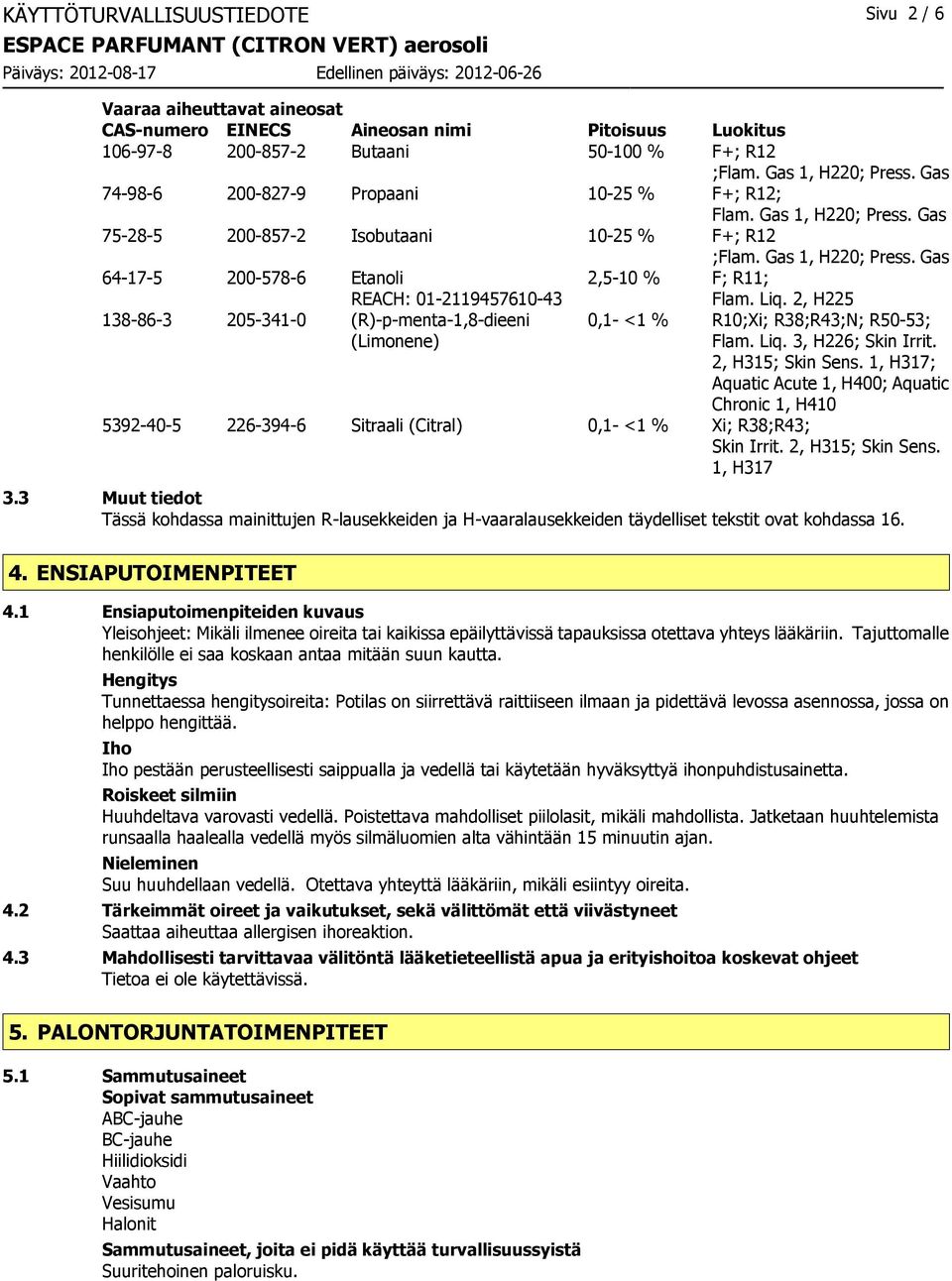 Gas 75-28-5 200-857-2 Isobutaani 10-25 % F+; R12 ;Flam. Gas 1, H220; Press.