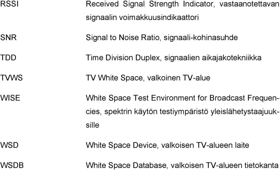 aikajakotekniikka TV White Space, valkoinen TV-alue White Space Test Environment for Broadcast Frequencies,